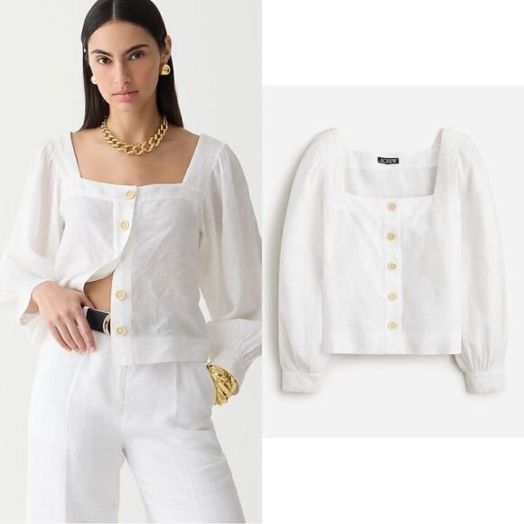 NWT J. Crew Squareneck button-up top in linen - Picture 1 of 11